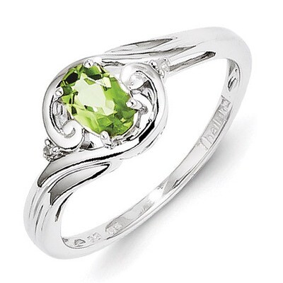 Peridot Ring Sterling Silver Rhodium-plated Diamond QR4504PE, MPN: QR4504PE, 883957438269