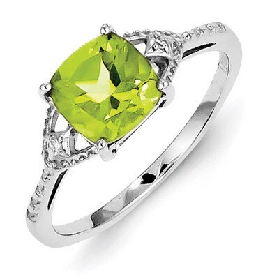 Peridot Ring Sterling Silver Rhodium-plated Diamond QR4502PE, MPN: QR4502PE, 883957365268