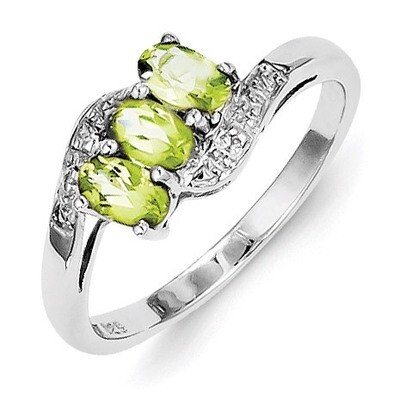 Peridot &amp; Diamond Ring Sterling Silver Rhodium QDX831, MPN: QDX831, 883957399348