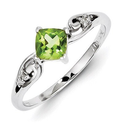 Peridot Cushion Ring Sterling Silver Rhodium-plated Diamond QR4513PE, MPN: QR4513PE, 883957680316