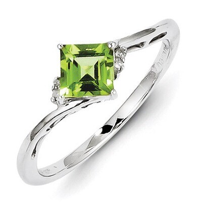 Peridot Square Ring Sterling Silver Rhodium-plated Diamond QR4510PE, MPN: QR4510PE, 883957491646