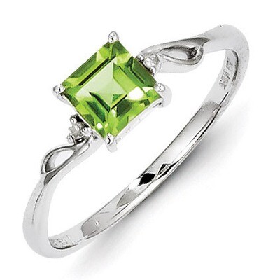 Peridot Square Ring Sterling Silver Rhodium-plated Diamond QR4509PE, MPN: QR4509PE, 883957438382