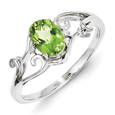 Peridot Oval Ring Sterling Silver Rhodium-plated Diamond QR4500PE, MPN: QR4500PE, 883957365152