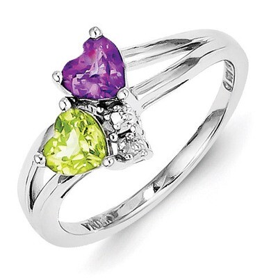 Amethyst Peridot Diamond Ring Sterling Silver QR5835, MPN: QR5835, 883957530956