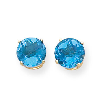 8mm Blue Topaz Checker Earrings 14k Gold XE75BC, MPN: XE75BC, 883957098821