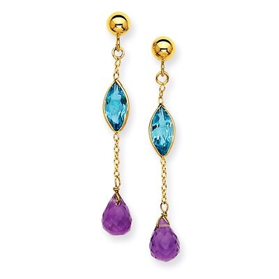 Amethyst and Blue Topaz Post Earrings 14k Gold YE1368, MPN: YE1368, 191101635304