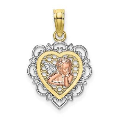 Tri-Color Small Angel In Heart Charm 10k Gold 10K9178, MPN: 10K9178, 63721815322