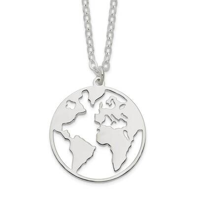 World with .75 In Extender Necklace 17 Inch Sterling Silver Polished Satin QG6202-17, MPN: QG6202-1…