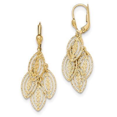 Dangle Leverback Earrings 14K Gold Textured and Polished TH880, MPN: TH880, 868044136921