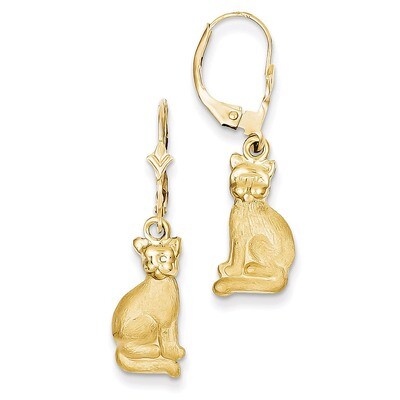 Satin Cat Dangle Leverback Earrings 14k Gold FB586E, MPN: FB586E, 886774095691
