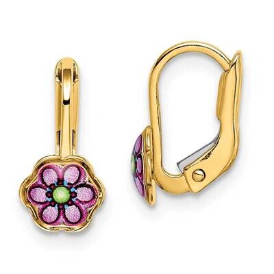 Children&#39;s Enamel Flower Leverback Earrings 14k Gold C4787, MPN: C4787, 886774091280