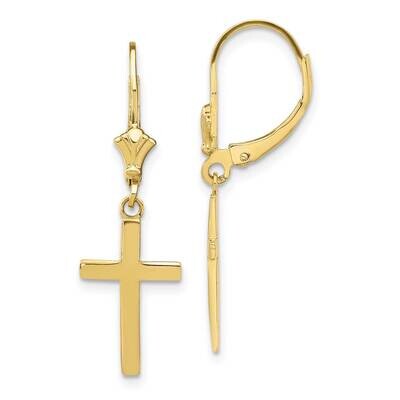 Cross Leverback Earrings 10k Gold Polished 10TF1776, MPN: 10TF1776, 191101565489