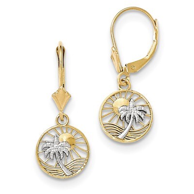 Palm Tree Leverback Earrings 14k Gold &amp; Rhodium H1128, MPN: H1128, 886774761497