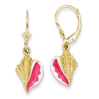Enameled Conch Shell Leverback Earrings 14k Gold K4464, MPN: K4464, 637218143719