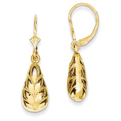 Diamond-Cut Dangle Leverback Earrings 14k Gold Polished E742, MPN: E742, 886774095400