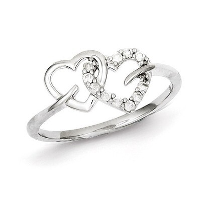 Double Heart Ring Sterling Silver Diamond QR5607, MPN: QR5607, 883957440415