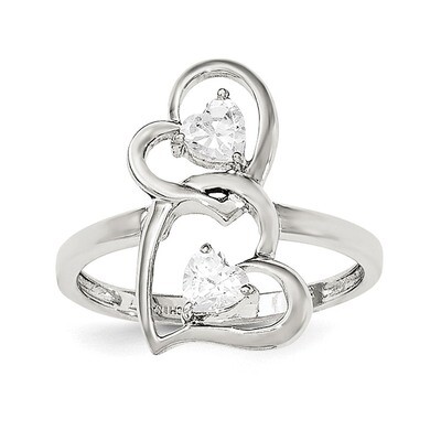 CZ Diamond Double Heart Ring Sterling Silver Rhodium-plated QR6282, MPN: QR6282,