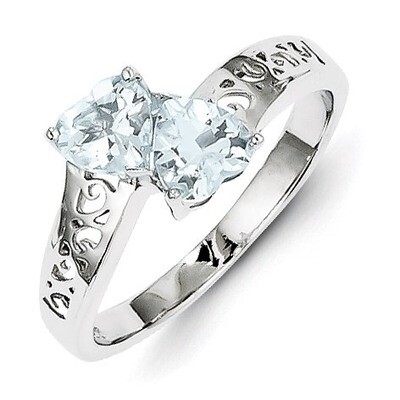 Aqua Heart Ring Sterling Silver Rhodium QDX871, MPN: QDX871, 886774311920
