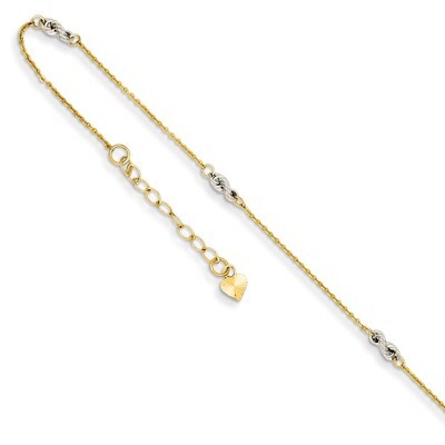 Cable Chain with Rope Chain with 1in Ext Anklet 9 Inch 14k Two-Tone Gold ANK271-9, MPN: ANK271-9, 8…