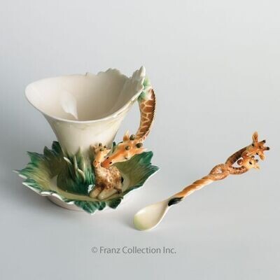 Franz Porcelain Giraffe Cup Saucer Spoon Set FZ00450, MPN: FZ00450,