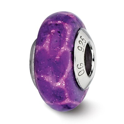 Purple Giraffe Glitter Overlay Glass Bead - Sterling Silver QRS2193, MPN: QRS2193, 883957512846