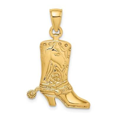 Cowboy Boot with Spur Charm 14k Gold 2-D K7330, MPN: K7330, 637218185047