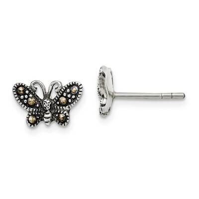 Marcasite Butterfly Post Earrings Sterling Silver Antiqued QE15031, MPN: QE15031, 883957440309