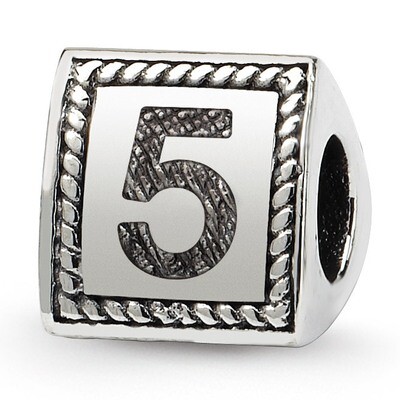 Number 5 Triangle Block Bead - Sterling Silver QRS1429N5, MPN: QRS1429N5, 883957304694