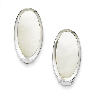 Oval Mother of Pearl Inlay Non-pierced Earrings Sterling Silver QE1196, MPN: QE1196, 191101187551