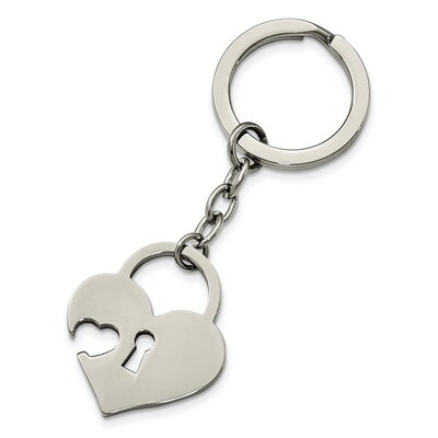 Polished Heart-shaped Lock Key Ring Stainless Steel SRK137