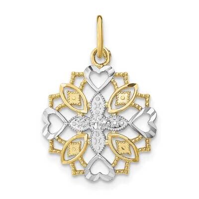 Rhodium Center Flower and Heart Charm 10k Gold 10K9503, MPN: 10K9503,