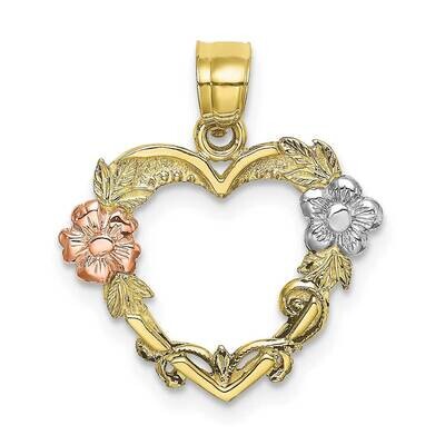 Tri-Color Flower In Heart Charm 10k Gold 10K8981, MPN: 10K8981,