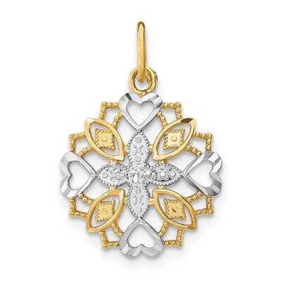 Center Flower Heart Charm 14k Gold Rhodium K9503, MPN: K9503, 637218148516