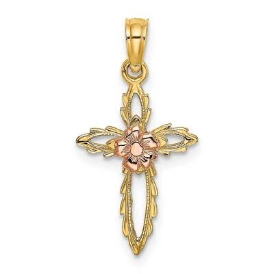 Cross with Flower Charm 14k Gold Cut-out K9084, MPN: K9084, 637218041343