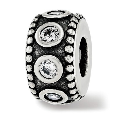 CZ Antiqued Bali Bead Sterling Silver QRS3847, MPN: QRS3847,