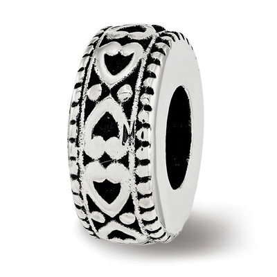 Antiqued Bali Hearts Gripper Bead Sterling Silver QRS3784, MPN: QRS3784,