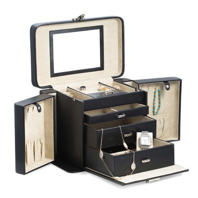 Black Lizard Textured Leather 4-Level Jewelry Case GM18325, MPN: GM18325, 797140576754