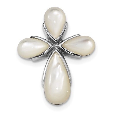Mother of Pearl Cross Chain Slide Sterling Silver Rhodium-plated QC9033, MPN: QC9033, 886774055015