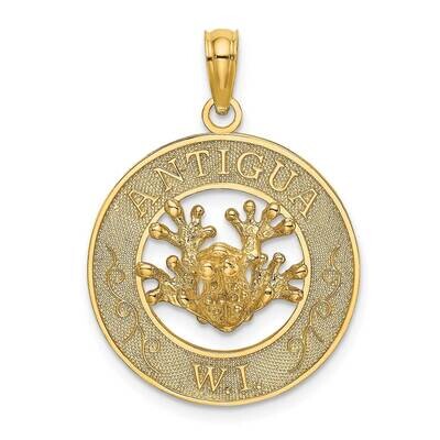 Antigua W.I. On Round Frame with Frog Charm 14k Gold K7436, MPN: K7436, 637218151516