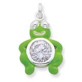 CZ Green Enameled Polished Frog Charm Sterling Silver QC7011