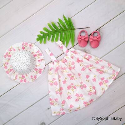 Floral Pink Baby Dress Outfit First Birthday Gift Baby Girl Dress and Hat Baby Shower Gift Baby Pin…