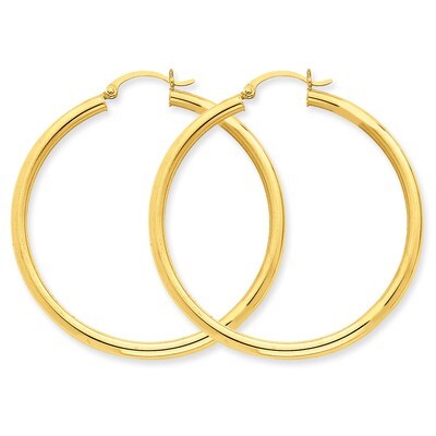 3mm Round Hoop Earrings 14k Gold Polished T942, MPN: T942, 883957287942