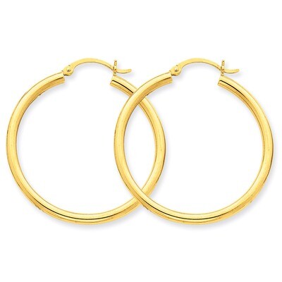 2.5mm Round Hoop Earrings 14k Gold Polished T934, MPN: T934, 883957718651
