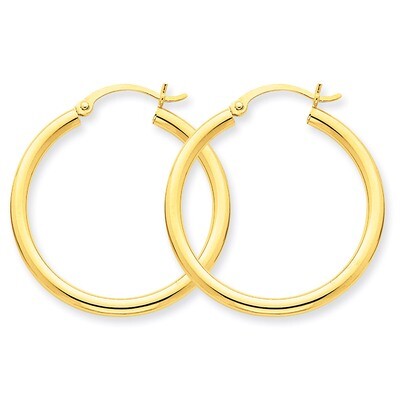 2.5mm Round Hoop Earrings 14k Gold Polished T933, MPN: T933, 883957287775