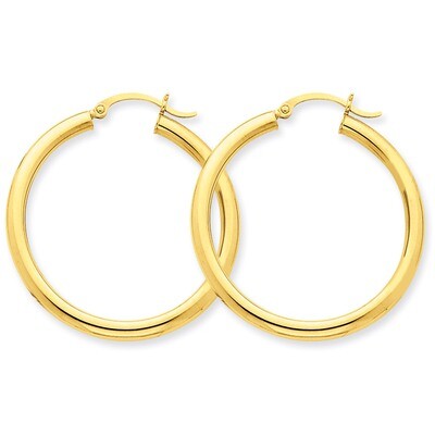3mm Round Hoop Earrings 14k Gold Polished T935, MPN: T935, 883957287805