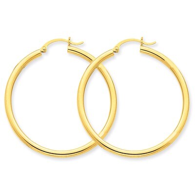 2.5mm Round Hoop Earrings 14k Gold Polished T925, MPN: T925, 883957287614