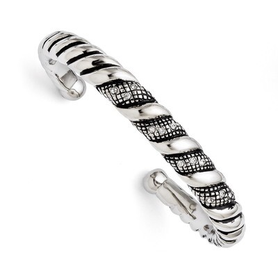 Crystal Antiqued Cuff Bangle - Stainless Steel SRB1226 by Chisel, MPN: SRB1226, 886774262734