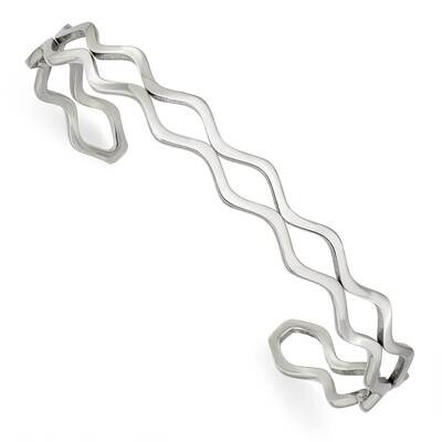 Wavy Cuff Bangle Stainless Steel Polished SRB2842, MPN: SRB2842, 191101865619