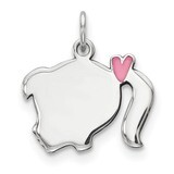 Pink Enamel Left Facing Girl Head Disc Charm Sterling Silver Rhodium QM537, MPN: QM537, 883957938387