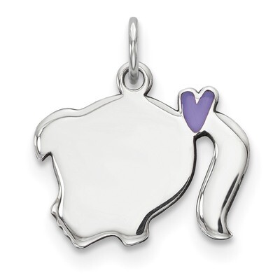 Purple Enamel Left Facing Girl Head Disc Charm Sterling Silver Rhodium QM538, MPN: QM538, 883957924…